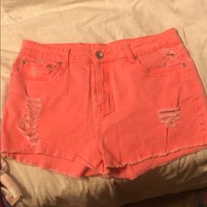 Pink Distressed Denim Shorts